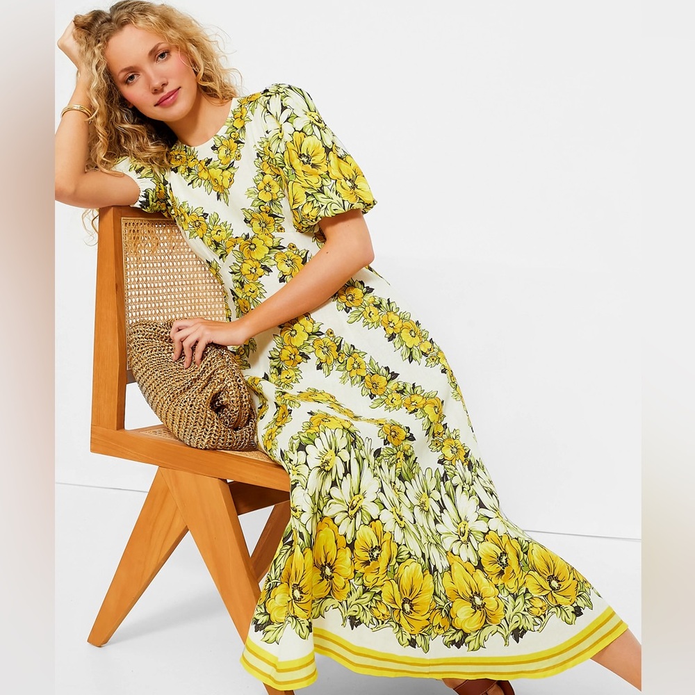 NWOT Alemais Gisela Floral Puff Sleeve Midi Dress US Size 4